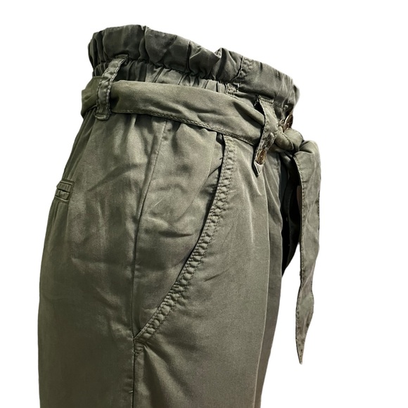 Zara Paper Bag Belt Tie Pants, Army Green, size XS - Picture 9 of 13